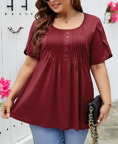 Plus Size Tunic for Women Summer Tulip Short Sleeve Tunic Tops Scoop Neck Floral Printed Casual Soft Top 1X-5X in Saudi Arabia