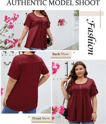 Plus Size Tunic for Women Summer Tulip Short Sleeve Tunic Tops Scoop Neck Floral Printed Casual Soft Top 1X-5X in Saudi Arabia