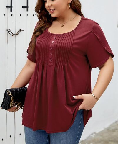 Plus Size Tunic for Women Summer Tulip Short Sleeve Tunic Tops Scoop Neck Floral Printed Casual Soft Top 1X-5X in Saudi Arabia