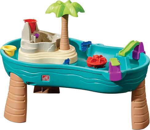 Step 2 Spill & Splash Seaway Water Table for Kids, Two-Tier Outdoor Kids Water Sensory Table with Umbrella, Ages 1.5+ Years Old, 11 Piece Water Toy Accessories in Kuwait