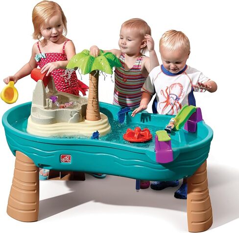 Step 2 Spill & Splash Seaway Water Table for Kids, Two-Tier Outdoor Kids Water Sensory Table with Umbrella, Ages 1.5+ Years Old, 11 Piece Water Toy Accessories in Kuwait