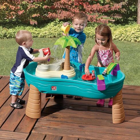 Step 2 Spill & Splash Seaway Water Table for Kids, Two-Tier Outdoor Kids Water Sensory Table with Umbrella, Ages 1.5+ Years Old, 11 Piece Water Toy Accessories in Kuwait