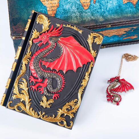 Handmade Flying Dragon Embossed Journal,Resin Engraving Notebook,Blank Paper,Hardcover Travel Notepad for Writing,Sketchbook,Collection,Gift,Decoration Diary for Man Woman A5 Size（Red） in Saudi Arabia