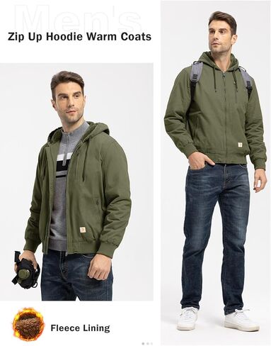 TBMPOY Men's Winter Jackets Hooded Work Cotton Fleece Lined Duck Coats Flannel Active Workwear Coat in Kuwait