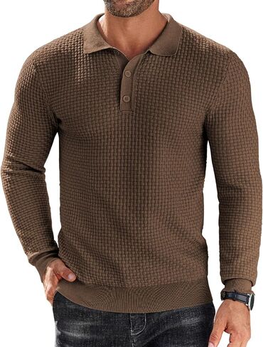COOFANDY Men's Knit Polo Shirts Long Sleeve Sweater Polo Lightweight Fashion Casual Collared T Shirts in Saudi Arabia