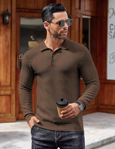 COOFANDY Men's Knit Polo Shirts Long Sleeve Sweater Polo Lightweight Fashion Casual Collared T Shirts in Saudi Arabia