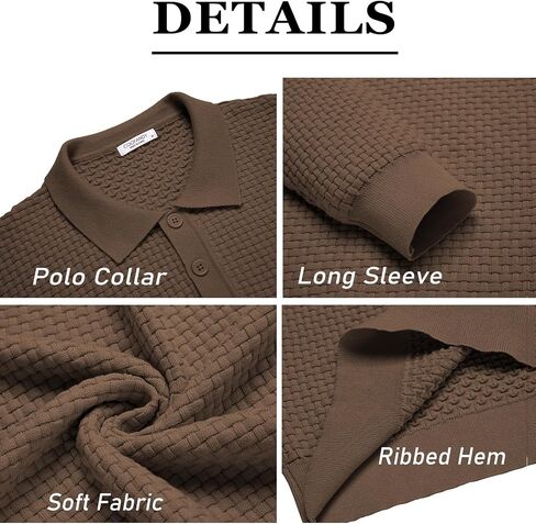 COOFANDY Men's Knit Polo Shirts Long Sleeve Sweater Polo Lightweight Fashion Casual Collared T Shirts in Saudi Arabia