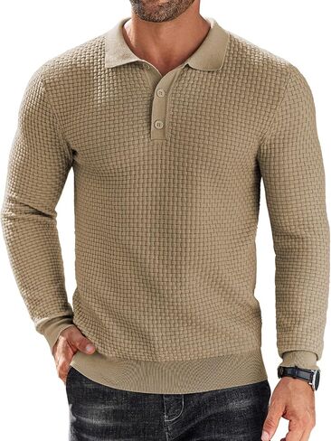 COOFANDY Men's Knit Polo Shirts Long Sleeve Sweater Polo Lightweight Fashion Casual Collared T Shirts in Saudi Arabia