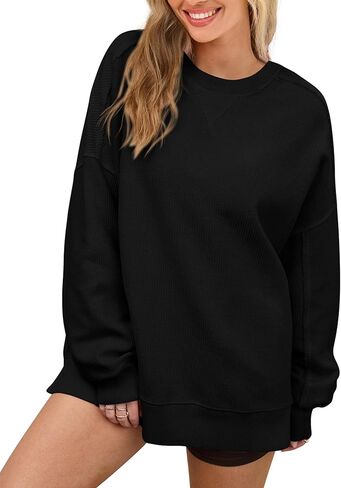 PRTTYGARDEN Womens Long Sleeve Tops 2025 Spring Loose Crewneck Sweatshirt Trendy Casual Ribbed Pullover Knit Outfit in Saudi Arabia