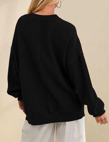 PRTTYGARDEN Womens Long Sleeve Tops 2025 Spring Loose Crewneck Sweatshirt Trendy Casual Ribbed Pullover Knit Outfit in Saudi Arabia
