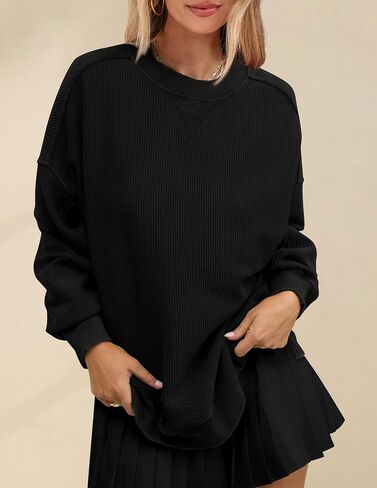 PRTTYGARDEN Womens Long Sleeve Tops 2025 Spring Loose Crewneck Sweatshirt Trendy Casual Ribbed Pullover Knit Outfit in Saudi Arabia