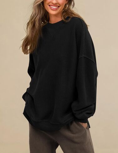 PRTTYGARDEN Womens Long Sleeve Tops 2025 Spring Loose Crewneck Sweatshirt Trendy Casual Ribbed Pullover Knit Outfit in Saudi Arabia