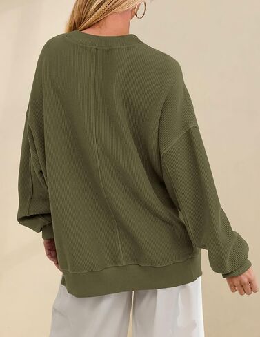 PRTTYGARDEN ملابس علوية نسائية بأكمام طويلة 2025 ربيعية فضفاضة بلوفر بياقة واسعة عصرية غير رسمية مضلعة سترة منسوجة in Kuwait