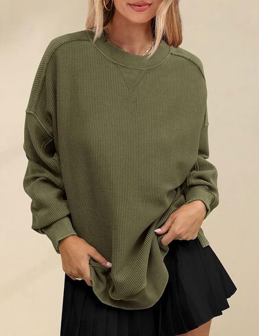 PRTTYGARDEN ملابس علوية نسائية بأكمام طويلة 2025 ربيعية فضفاضة بلوفر بياقة واسعة عصرية غير رسمية مضلعة سترة منسوجة in Kuwait