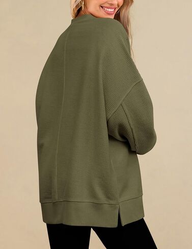 PRTTYGARDEN ملابس علوية نسائية بأكمام طويلة 2025 ربيعية فضفاضة بلوفر بياقة واسعة عصرية غير رسمية مضلعة سترة منسوجة in Kuwait