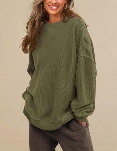 PRTTYGARDEN ملابس علوية نسائية بأكمام طويلة 2025 ربيعية فضفاضة بلوفر بياقة واسعة عصرية غير رسمية مضلعة سترة منسوجة in Kuwait