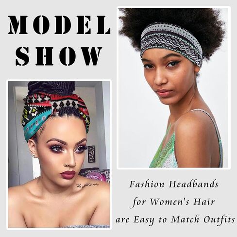 FULZTEY Boho Headbands for Women Fashion Paisley Head Band Floral Wide Headwraps Large African Thick Turban Non Slip Yoga Workout Sweat Hairband Knotted Bandanas for Hair Accessories 4Pcs in Kuwait