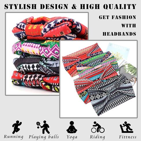 FULZTEY Boho Headbands for Women Fashion Paisley Head Band Floral Wide Headwraps Large African Thick Turban Non Slip Yoga Workout Sweat Hairband Knotted Bandanas for Hair Accessories 4Pcs in Kuwait