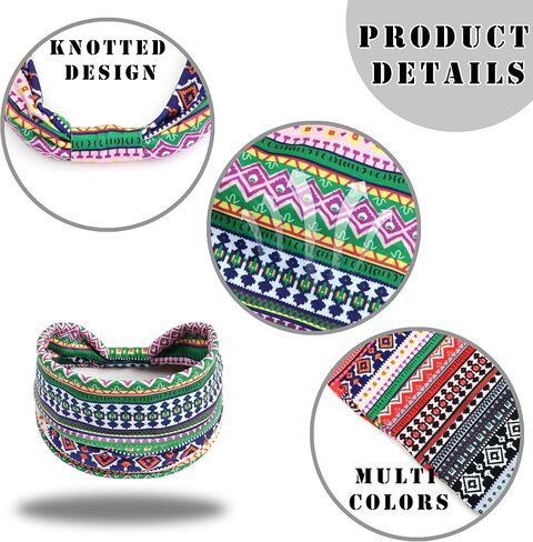 FULZTEY Boho Headbands for Women Fashion Paisley Head Band Floral Wide Headwraps Large African Thick Turban Non Slip Yoga Workout Sweat Hairband Knotted Bandanas for Hair Accessories 4Pcs in Kuwait
