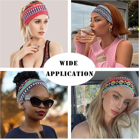FULZTEY Boho Headbands for Women Fashion Paisley Head Band Floral Wide Headwraps Large African Thick Turban Non Slip Yoga Workout Sweat Hairband Knotted Bandanas for Hair Accessories 4Pcs in Kuwait