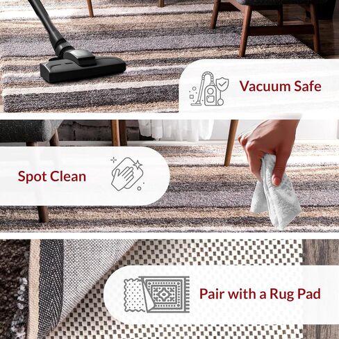 سجادة منطقة أشعث مخططة من NuLOOM - سجادة منطقة أشعث مقاس 5 × 8 سجاد كاجوال بيج متعدد/بني لغرفة المعيشة وغرفة النوم وغرفة الطعام والحضانة in Kuwait