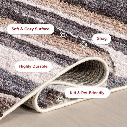 سجادة منطقة أشعث مخططة من NuLOOM - سجادة منطقة أشعث مقاس 5 × 8 سجاد كاجوال بيج متعدد/بني لغرفة المعيشة وغرفة النوم وغرفة الطعام والحضانة in Kuwait