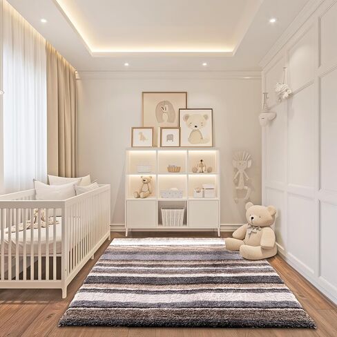 سجادة منطقة أشعث مخططة من NuLOOM - سجادة منطقة أشعث مقاس 5 × 8 سجاد كاجوال بيج متعدد/بني لغرفة المعيشة وغرفة النوم وغرفة الطعام والحضانة in Kuwait