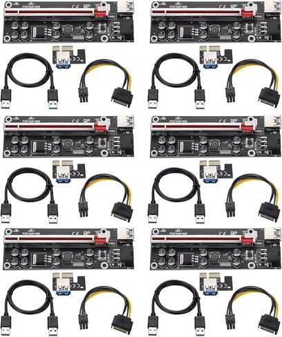 6 Pack PCI E 1X to 16X V009S Plus Riser Card with 7 PCI E 1X Plug in Adapter Card with 24in USB 3.0 Extension Cable for Bitcoin Crypto Mining Ethereum Mining in Kuwait