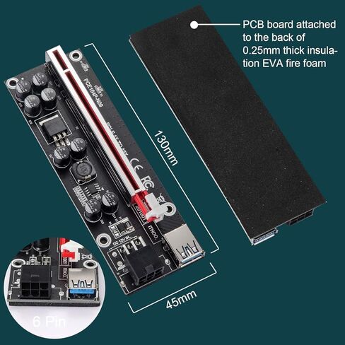 6 Pack PCI E 1X to 16X V009S Plus Riser Card with 7 PCI E 1X Plug in Adapter Card with 24in USB 3.0 Extension Cable for Bitcoin Crypto Mining Ethereum Mining in Kuwait