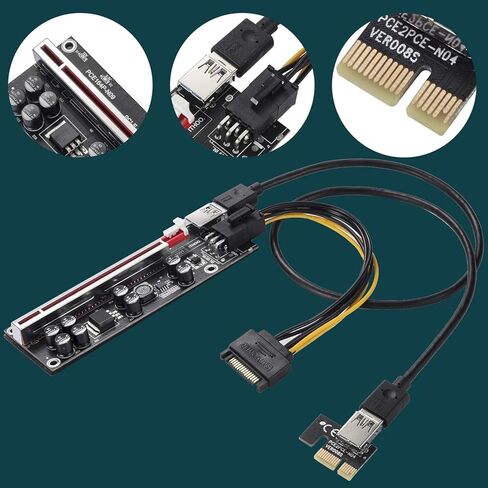 6 Pack PCI E 1X to 16X V009S Plus Riser Card with 7 PCI E 1X Plug in Adapter Card with 24in USB 3.0 Extension Cable for Bitcoin Crypto Mining Ethereum Mining in Kuwait