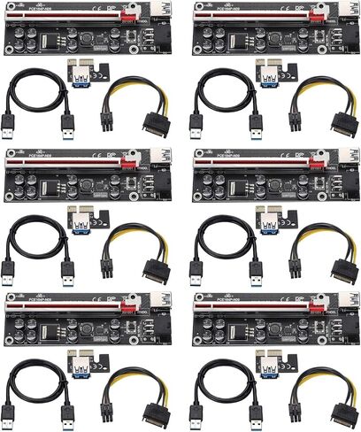 6 Pack PCI E 1X to 16X V009S Plus Riser Card with 7 PCI E 1X Plug in Adapter Card with 24in USB 3.0 Extension Cable for Bitcoin Crypto Mining Ethereum Mining in Saudi Arabia