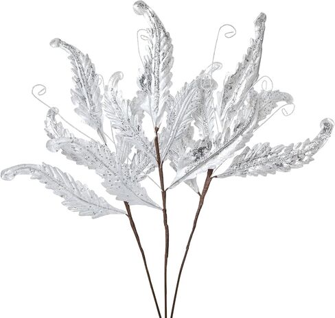 Christmas Artificial Leaves Set of 3 Sparkling 27 Inch Faux Decorative Foliage with Spray Stems Perfect for Holiday Home Decor Festive Party Decorations and Seasonal Celebrations(White) in Saudi Arabia
