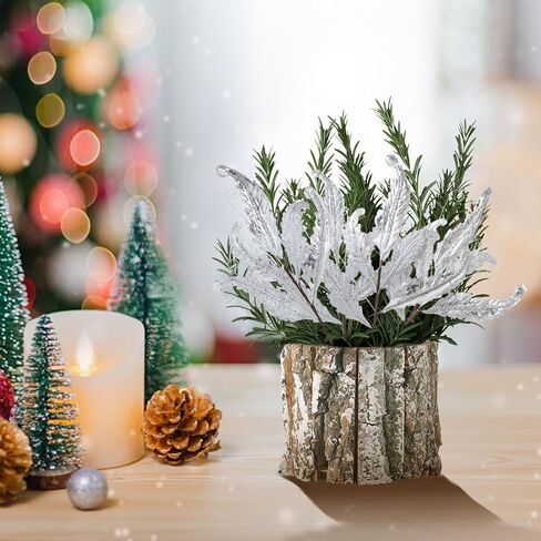 Christmas Artificial Leaves Set of 3 Sparkling 27 Inch Faux Decorative Foliage with Spray Stems Perfect for Holiday Home Decor Festive Party Decorations and Seasonal Celebrations(White) in Saudi Arabia
