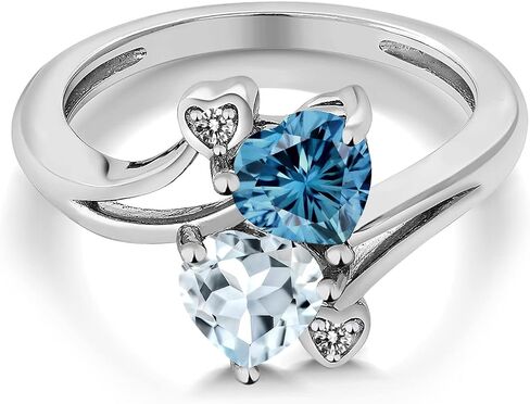 Gem Stone King 925 Sterling Silver Persian Blue Moissanite Sky Blue Aquamarine and White Diamond Ring For Women (1.56 Cttw, Heart Shape 6MM, Gemstone Birthstone, Available In Size 5, 6, 7, 8, 9) in Saudi Arabia