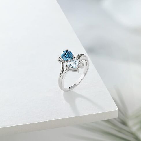 Gem Stone King 925 Sterling Silver Persian Blue Moissanite Sky Blue Aquamarine and White Diamond Ring For Women (1.56 Cttw, Heart Shape 6MM, Gemstone Birthstone, Available In Size 5, 6, 7, 8, 9) in Saudi Arabia