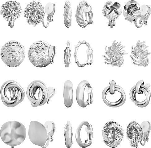 NEWITIN 12 Pairs Clip On Earrings for Women Cute Earrings Crystal Earrings Pearl Earrings Charming Fashion Earrings Non Piercing Clip on Earrings for Women in Kuwait