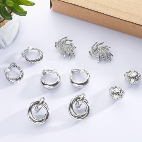 NEWITIN 12 Pairs Clip On Earrings for Women Cute Earrings Crystal Earrings Pearl Earrings Charming Fashion Earrings Non Piercing Clip on Earrings for Women in Kuwait