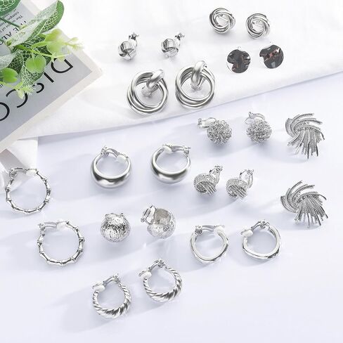 NEWITIN 12 Pairs Clip On Earrings for Women Cute Earrings Crystal Earrings Pearl Earrings Charming Fashion Earrings Non Piercing Clip on Earrings for Women in Kuwait