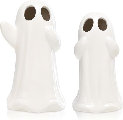 taman Halloween Ceramic Ghost Decorations, 7.5“ Ghost Figurines Sculpture RGB Color Change Spooky Statue for Halloween Home Tabletop Party Decoration 2 Pack in Saudi Arabia