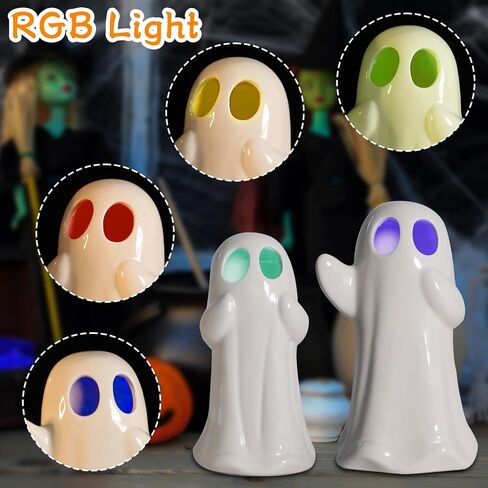 taman Halloween Ceramic Ghost Decorations, 7.5“ Ghost Figurines Sculpture RGB Color Change Spooky Statue for Halloween Home Tabletop Party Decoration 2 Pack in Saudi Arabia
