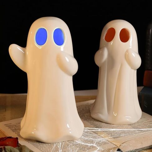 taman Halloween Ceramic Ghost Decorations, 7.5“ Ghost Figurines Sculpture RGB Color Change Spooky Statue for Halloween Home Tabletop Party Decoration 2 Pack in Saudi Arabia