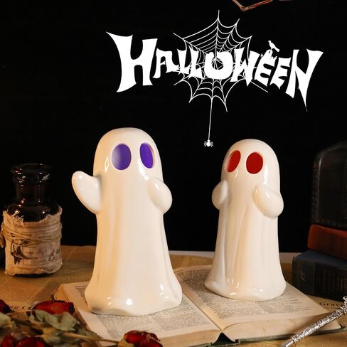 taman Halloween Ceramic Ghost Decorations, 7.5“ Ghost Figurines Sculpture RGB Color Change Spooky Statue for Halloween Home Tabletop Party Decoration 2 Pack in Saudi Arabia