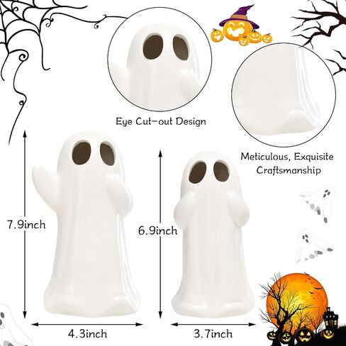 taman Halloween Ceramic Ghost Decorations, 7.5“ Ghost Figurines Sculpture RGB Color Change Spooky Statue for Halloween Home Tabletop Party Decoration 2 Pack in Saudi Arabia