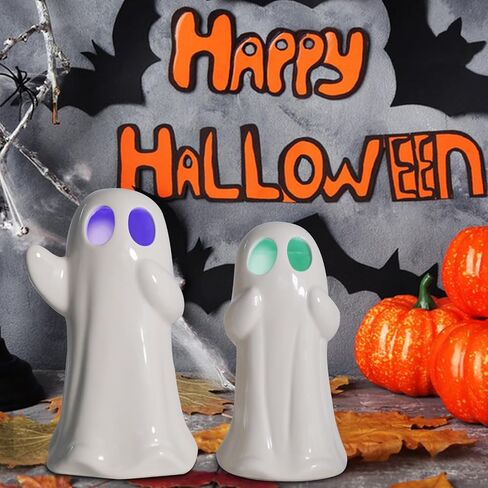 taman Halloween Ceramic Ghost Decorations, 7.5“ Ghost Figurines Sculpture RGB Color Change Spooky Statue for Halloween Home Tabletop Party Decoration 2 Pack in Saudi Arabia
