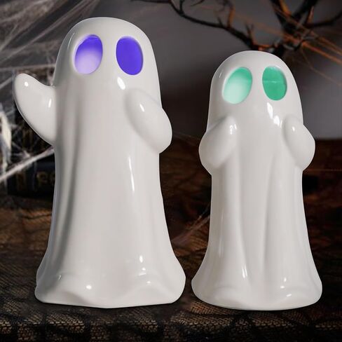 taman Halloween Ceramic Ghost Decorations, 7.5“ Ghost Figurines Sculpture RGB Color Change Spooky Statue for Halloween Home Tabletop Party Decoration 2 Pack in Saudi Arabia