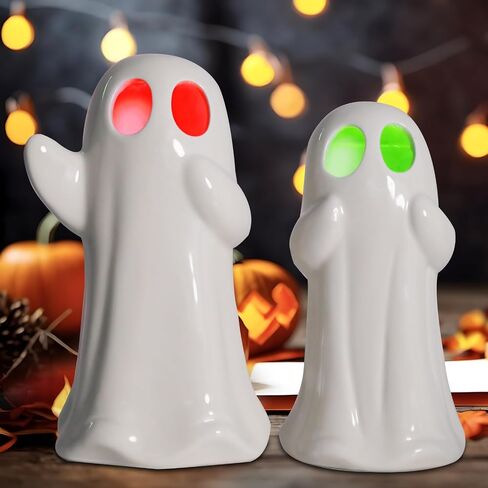 taman Halloween Ceramic Ghost Decorations, 7.5“ Ghost Figurines Sculpture RGB Color Change Spooky Statue for Halloween Home Tabletop Party Decoration 2 Pack in Saudi Arabia