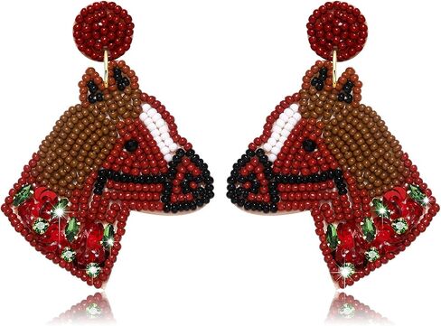 Derby Earrings, Beaded Floral Race Horse Earrings, Kentucky Derby Accessories, Western Horse Racing Fan Jewelry Gifts in Saudi Arabia