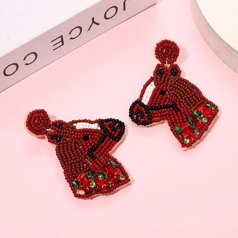 Derby Earrings, Beaded Floral Race Horse Earrings, Kentucky Derby Accessories, Western Horse Racing Fan Jewelry Gifts in Saudi Arabia