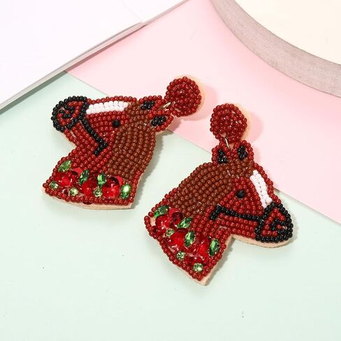Derby Earrings, Beaded Floral Race Horse Earrings, Kentucky Derby Accessories, Western Horse Racing Fan Jewelry Gifts in Saudi Arabia