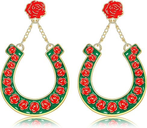 Derby Earrings, Beaded Floral Race Horse Earrings, Kentucky Derby Accessories, Western Horse Racing Fan Jewelry Gifts in Saudi Arabia